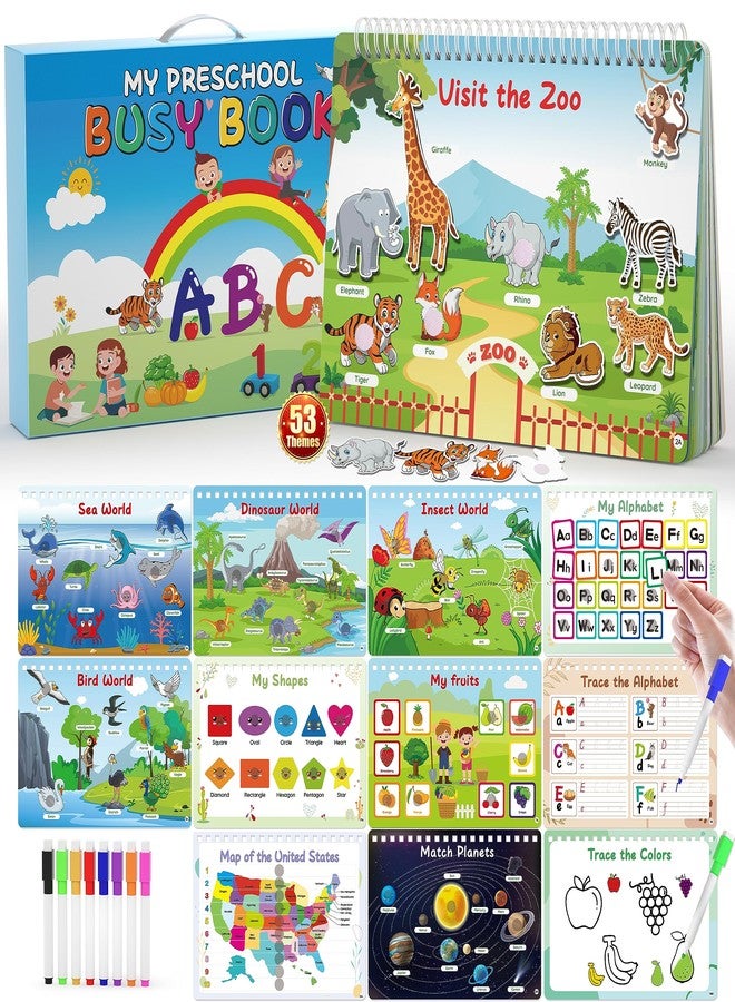 WJPC 53 Designs Busy Book for Toddlers 1,2,3,4,5,6 Years. Preschool Learning Busy Board Kids Boys&Girls Quiet Montessori Toddler Activity Book, Tracing Coloring - Image 1